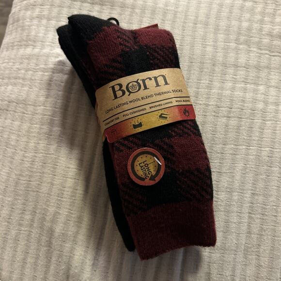 Born Wool Blend Socks Plaid Black Shoe size 4-10 Hiking Outdoor Thermal Women’s - Picture 1 of 5